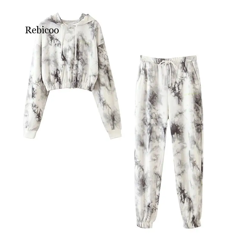 

korean women print oversize pants set two-piece suits female matching set sweat suits