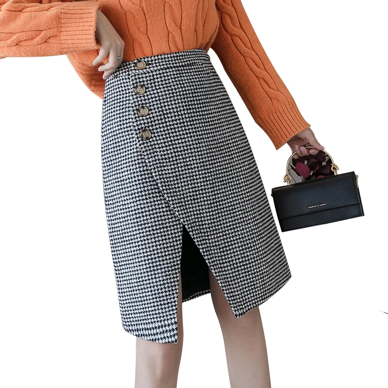 Женская юбка с разрезом размера плюс сексуальная офисная высокой талией