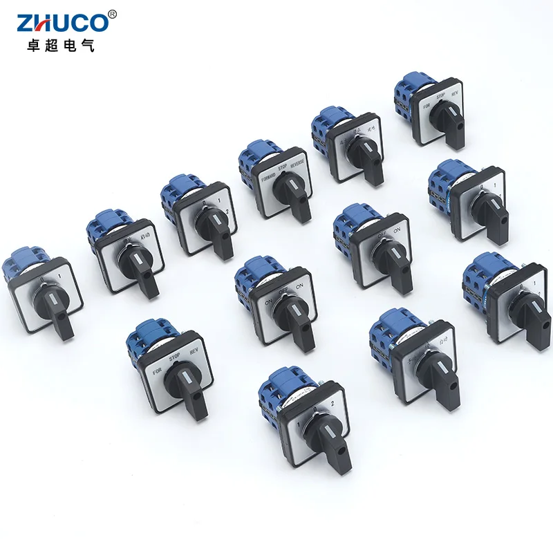 

ZHUCO SZW26/LW26-20 64X64 mm 48X48 mm Panel Mount 20A 660V 2 Phase 8 Screws Power Knob Selection Cam Rotary Changeover Switch