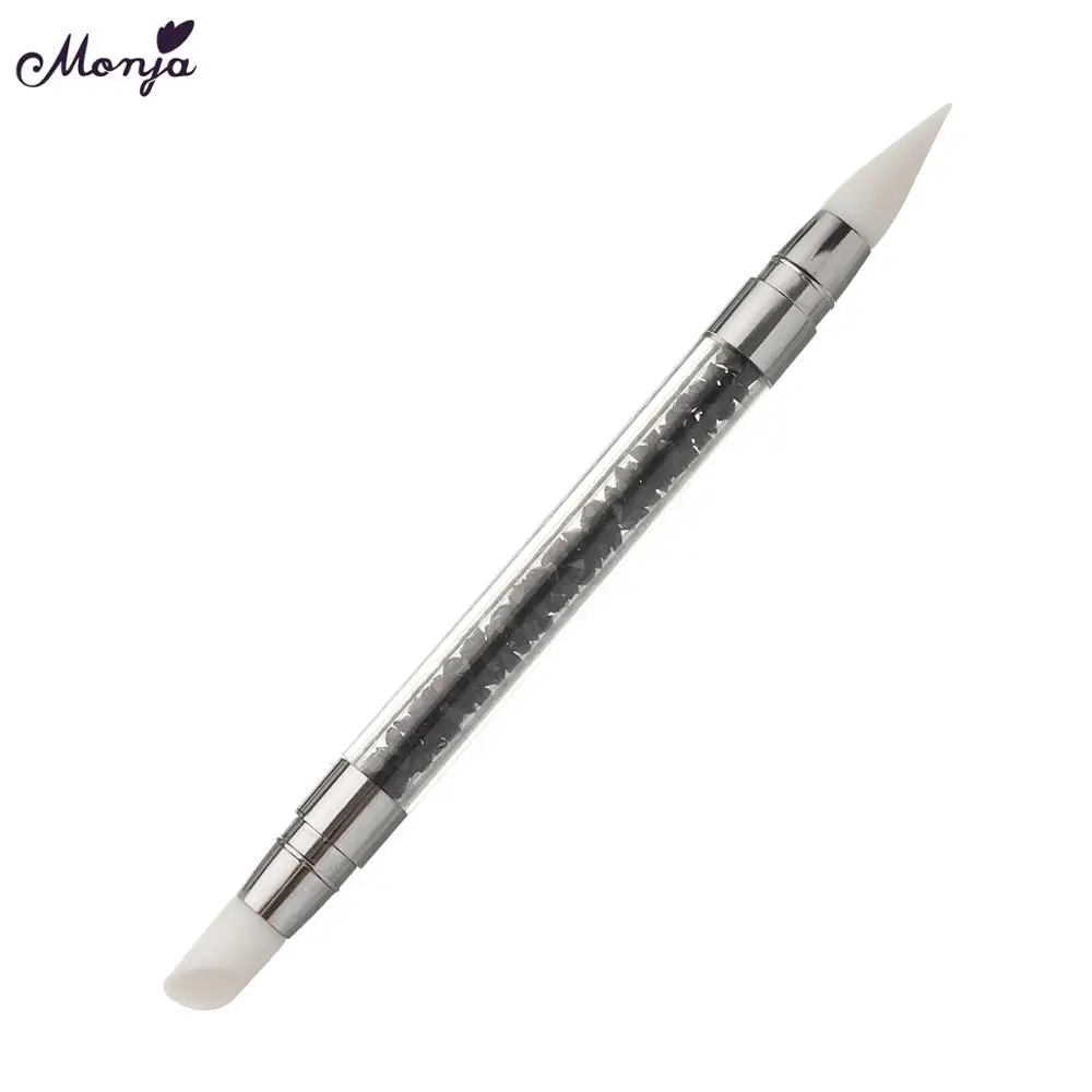 Monja двухсторонняя кисть со стразами и кристаллами для дизайна ногтей силиконовая