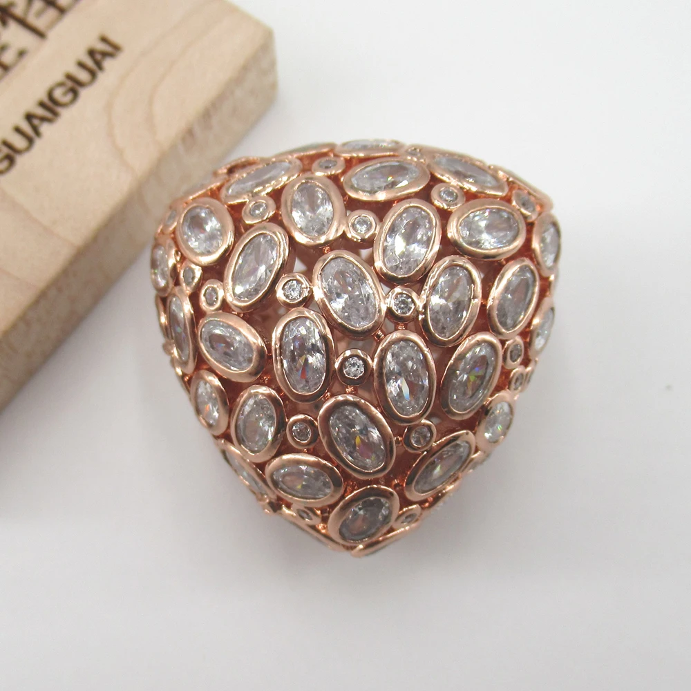 

APDGG 29x30mm Heart Hollow triangle Gold plated Cubic Zirconia CZ Micro Paved Loose Metal Beads For Jewelry Making DIY