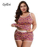 cyiexi plus size women pajamas sets tank and shorts two pieces set rainbowombre heart pattern female loungewear pajamas summer