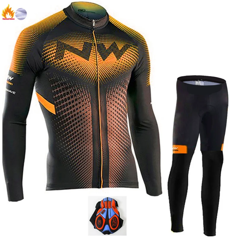 Fleece set NW зимняя теплая флисовая одежда для велоспорта мужской костюм Джерси для прогулок верховой езды на велосипеде MTB Одежда комбинезон комплект - Цвет: Fleece set