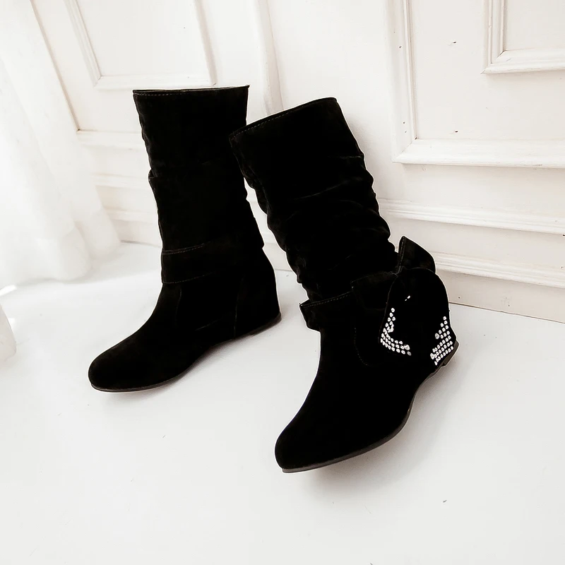 Женские сапоги с бантом зимние больших размеров 9 10 11 12|Сапоги до середины голени|