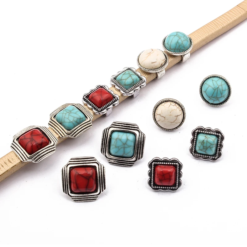 

5pcs White/Red/Blue Turquoise Slider Spacer Beads For 10*6mm Licorice Leather Jewelry Findings