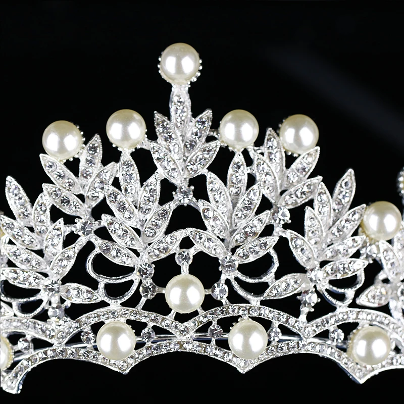 

New Wedding Crown Silver Color Crystal Pearl Headwear Queen Wedding Crown Bridal Headwear Headband Party Wedding Hair Ornaments
