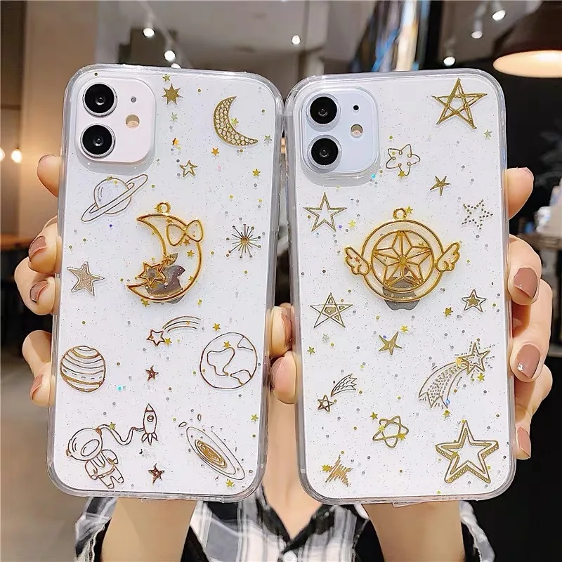 

Чехол для Iphone 11, 12, X, XR, 7, 8, P, 6S, прозрачный, с изображением звезды и Луны