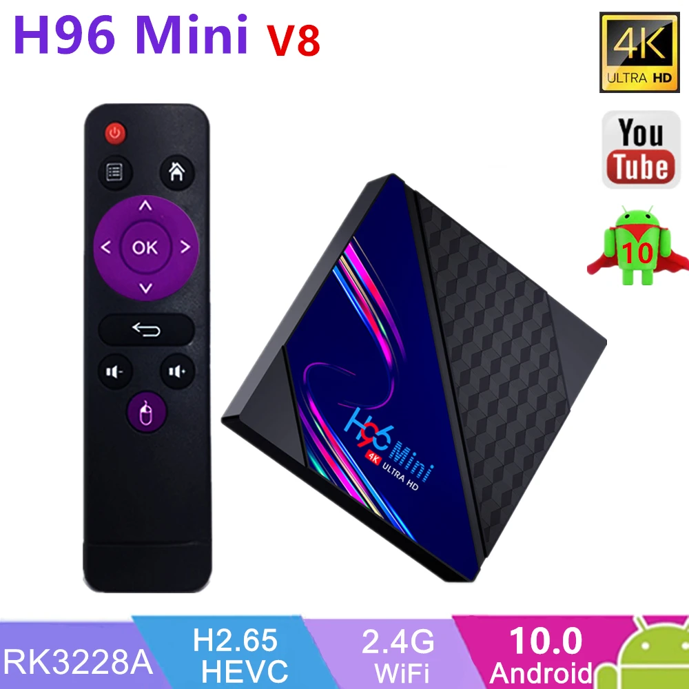 

Android 10.0 TV BOX 2GB RAM 16GB Quad Core Smart TV Box H96 Mini 1080p 4K Wifi Google Play Youtube Media Player Set top Box TV