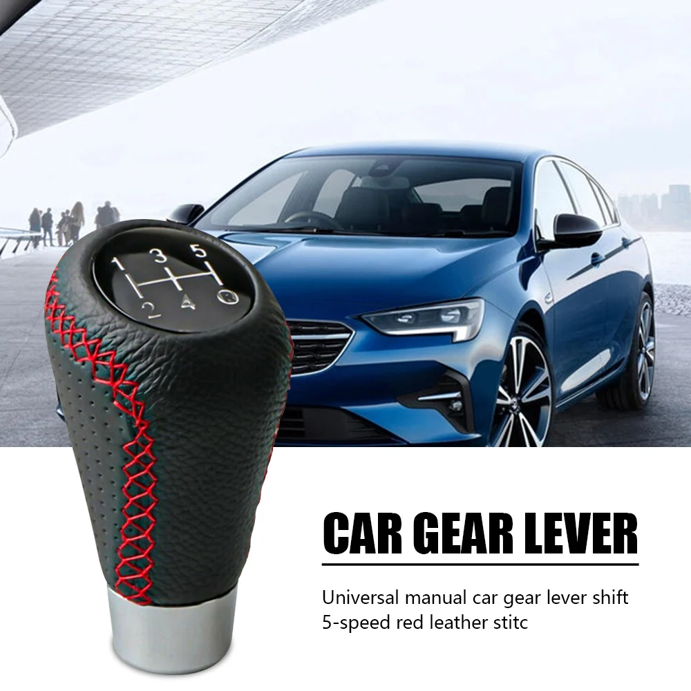 

Universal Manual Car Gear Stick Shift 5 Speed Red Leather Stitch Shifter Lever Knob Cover Car Replacement