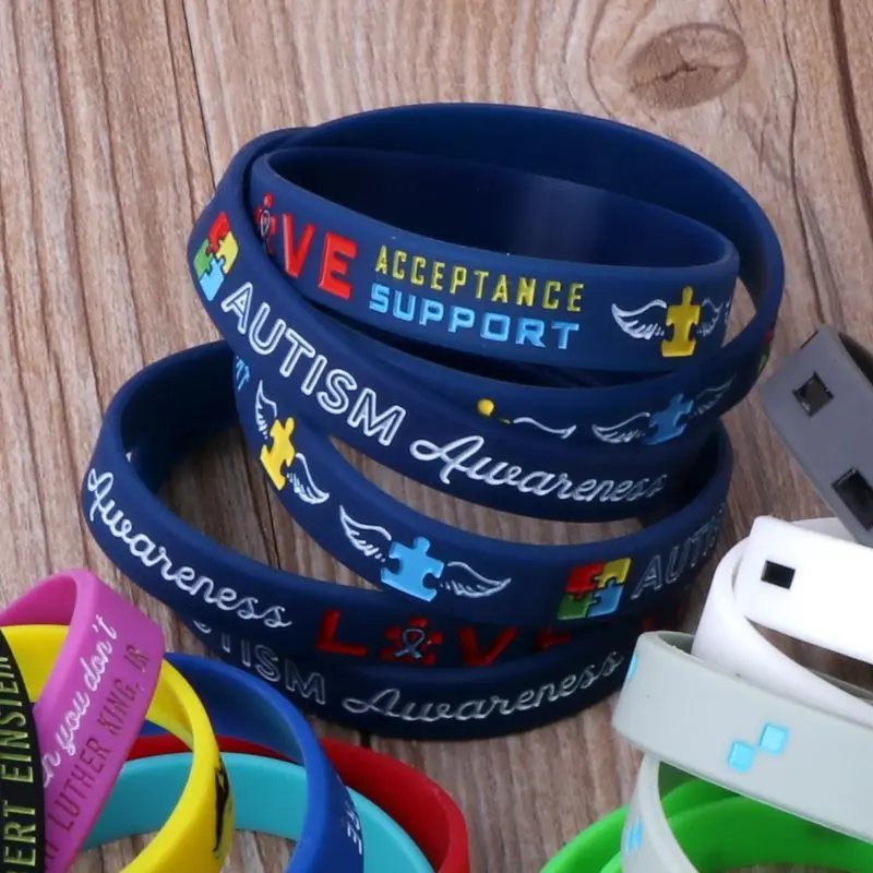 

6Pcs Autism Awareness Bracelets Awareness Creates Change Silicone Wristband Blue