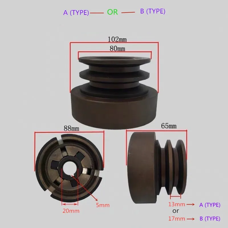 Double Groove Belt Clutch（A type）or（B type）fits for 168F/170F/GX200 Gas Engine with 20mm shaft output used for water pump/cutter