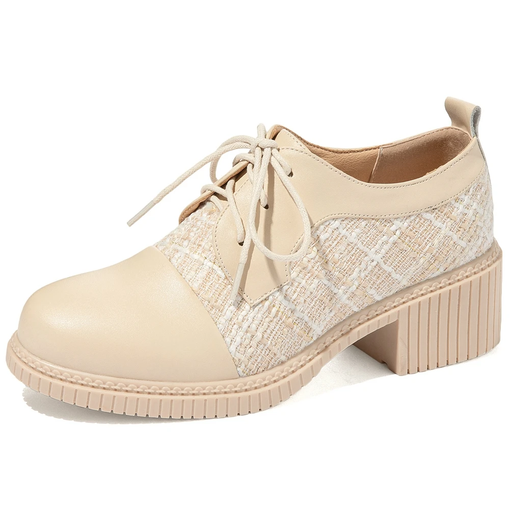

Fanyuan Female Lace Up Pumps Platform Mid Heels Heels Round Toe Chunky Heels Shoes Cross Tied Female Footwear SIZE 33-43