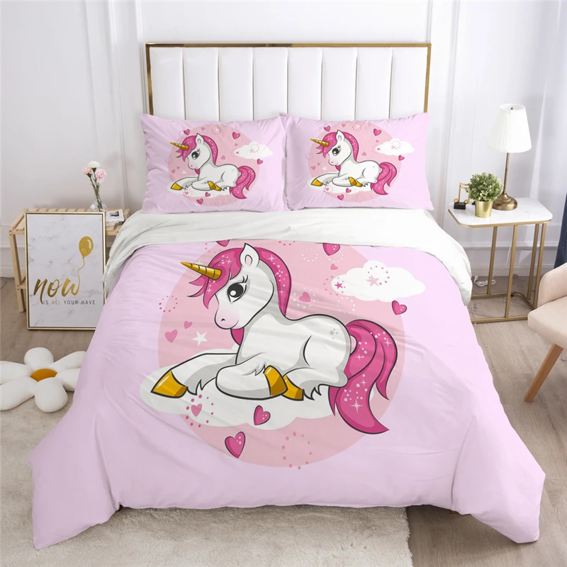 

Cartoon Unicorn Printed 3d Bedding Set Popular Bed Linen Set Duvet Cover Set Pillowcase Twin Full Queen King Size for Bedroom