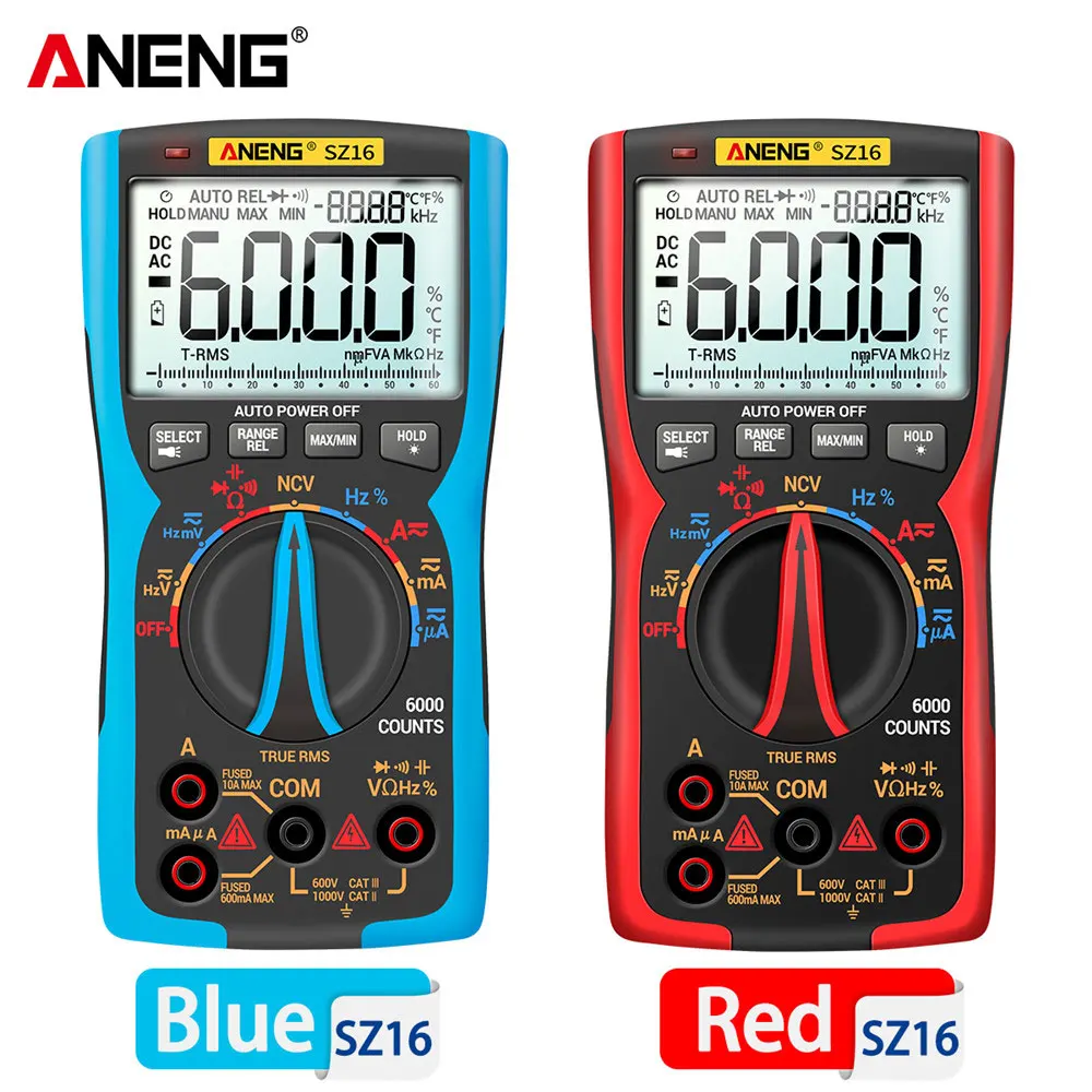

SZ16 Digital Multimeter 6000 Counts Professional True RMS DC/AC Voltage Current Tester Analog DIY Transistor Capacitor NCV Meter