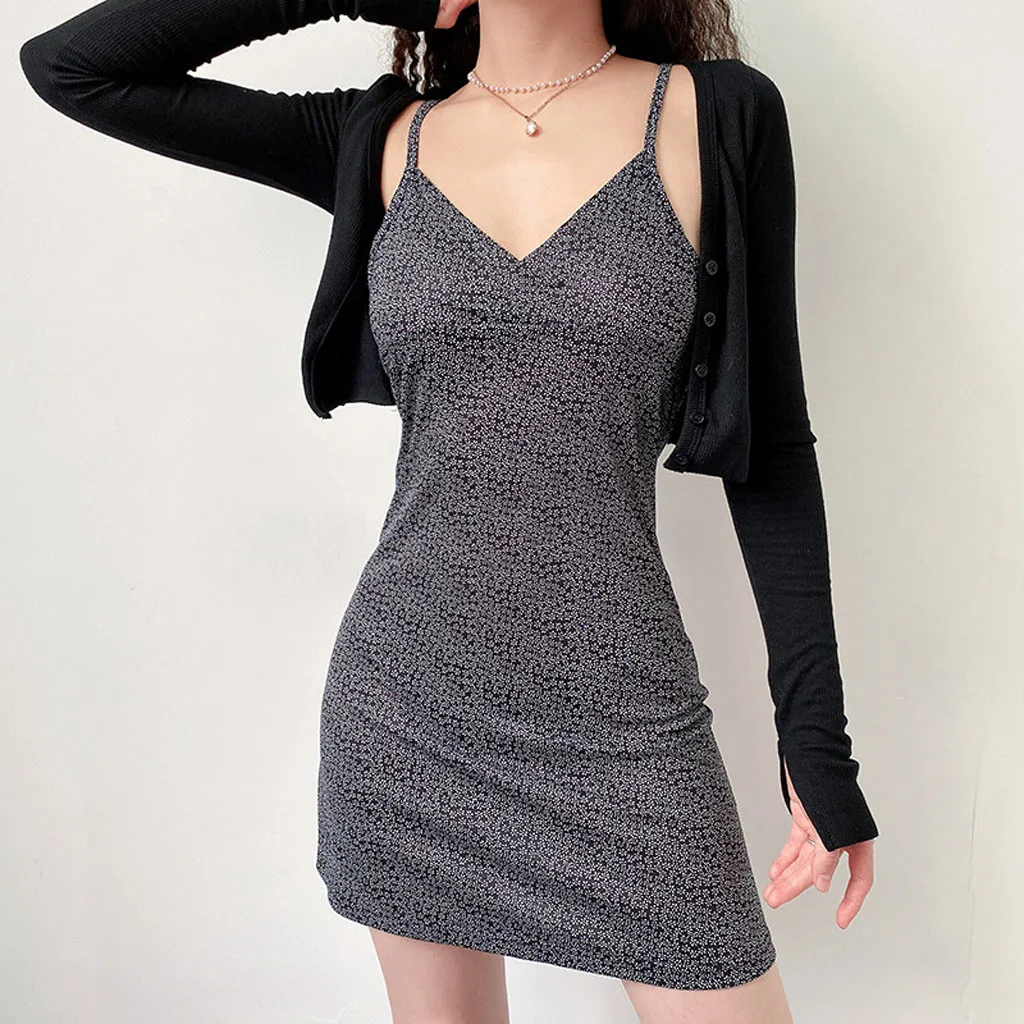 Женское платье с V образным вырезом без рукавов|Женские платья| |