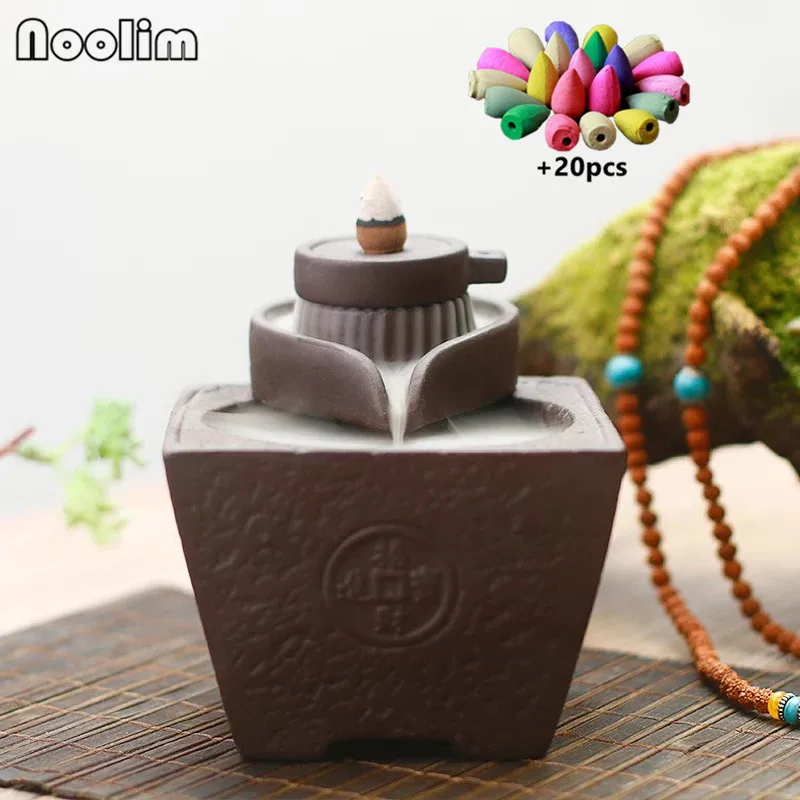 With 20pcs mixed-E Креативный керамический Лотос маленький монах курильница для благовоний горелка Высокая горная дым водопад курильница домашний декор+ 20 шт конусов - Цвет: With 20pcs mixed-E