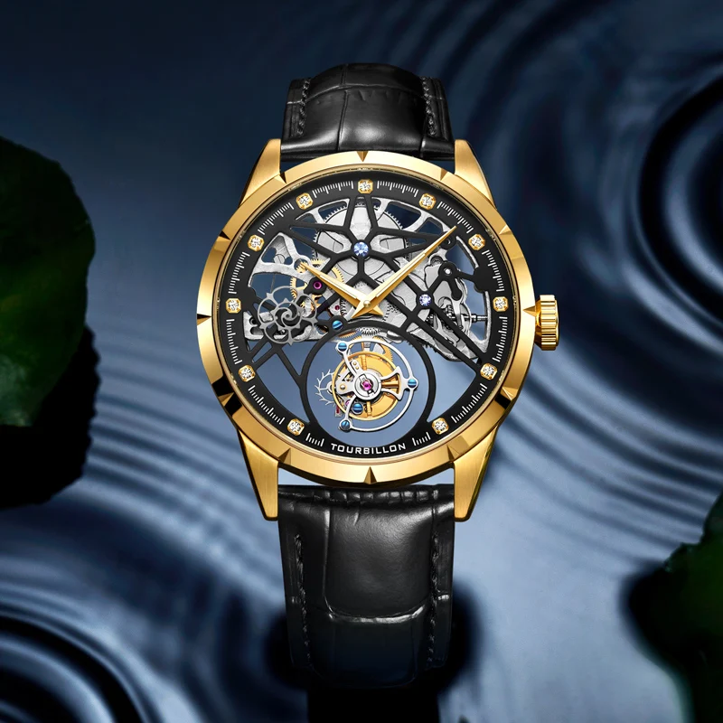 100% tourbillon автоматические механические часы с полым циферблатом мужские тонкие