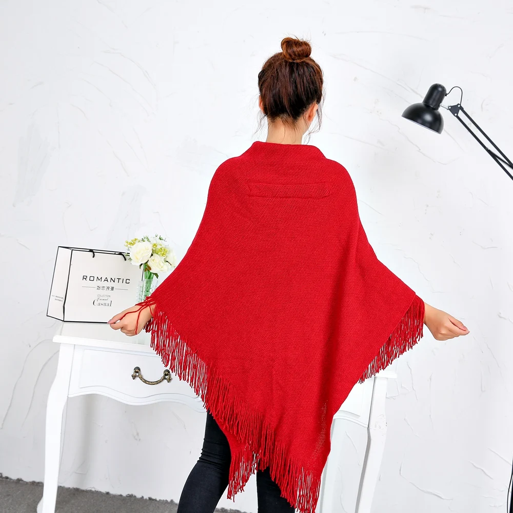2020 Winter Loose Kimono Cardigan Women Long Sleeveless Cap Poncho Solid Color Magic Shawl Knitted Sweater With Button Plus Size |