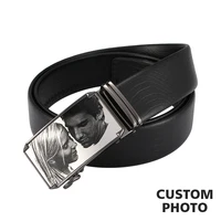 Personalize Black Photo Belts Man Photo Men Belts Automatic Buckle Belt High Quality Leather Belt Male Metal Best Friends Gifts