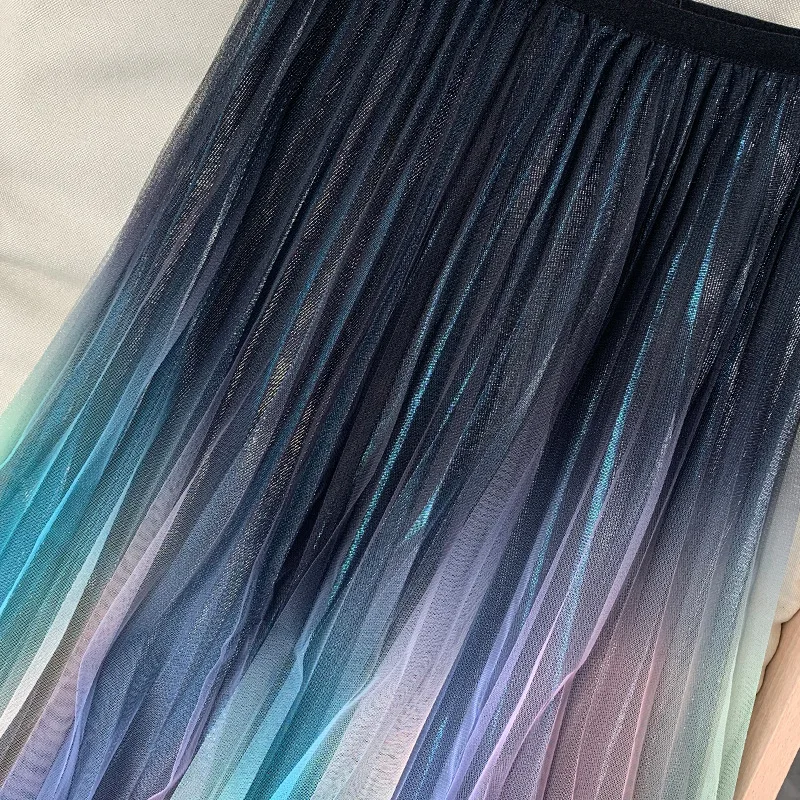 Осень 2020 с эластичной резинкой на талии юбка женская градиент цвета радуги из