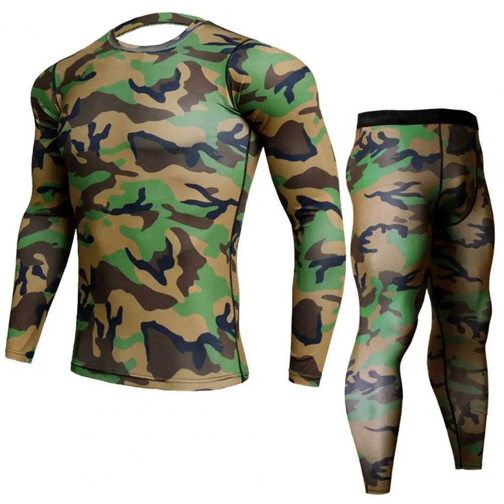 

Men Winter Long Sleeve O-Collar Top Pants Camouflage Thermal Underwear Sets Sports Outfit Outdoor Wear Ventilate