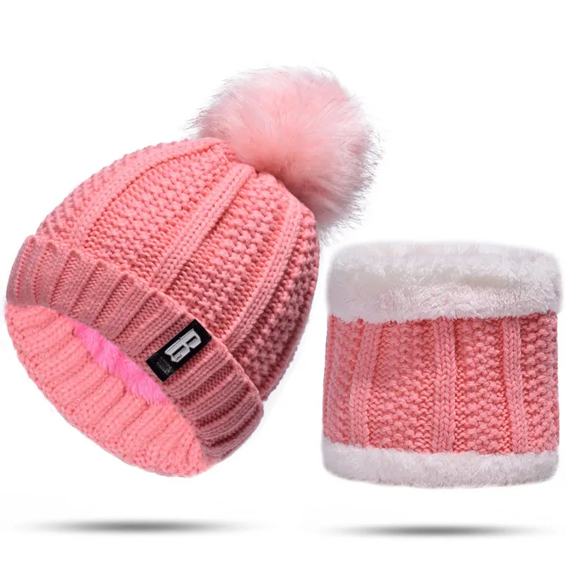 

Winter Knitted Hats Women Thick Warm Ball Twist Beanie Casual Letter Print Bonnet Outdoor Tow Piece Scarf and Caps Sets Female