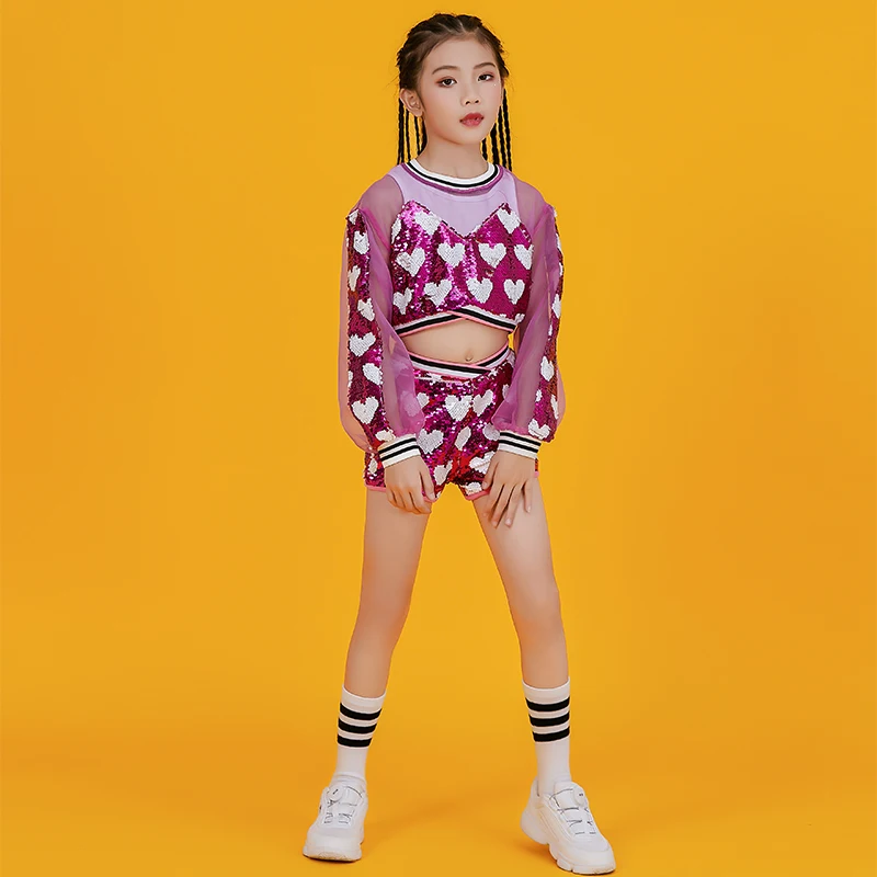 Джазовый танцевальный костюм для девочек детская одежда в стиле хип-хоп розовый