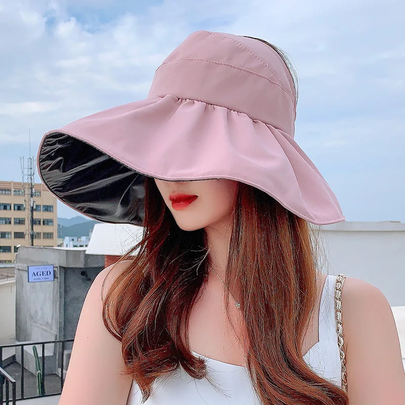 

Black Rubber Sunscreen Empty Top Ladies Summer Big Eaves Sunshade Hat Outdoor Beach Heat Dissipation Folding Anti-ultraviolet