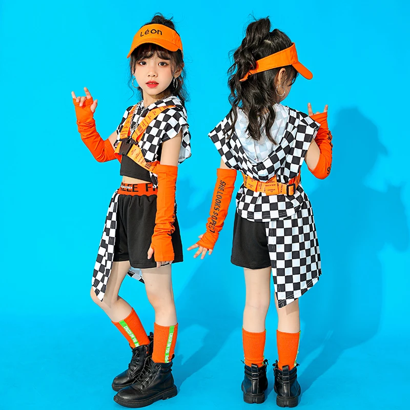 

Kids Ballroom Hip Hop Dance Clothing For Girls Jazz Modern Dance Costumes Hoodie Vest Skirts Suit Performance Costumes DQS8414