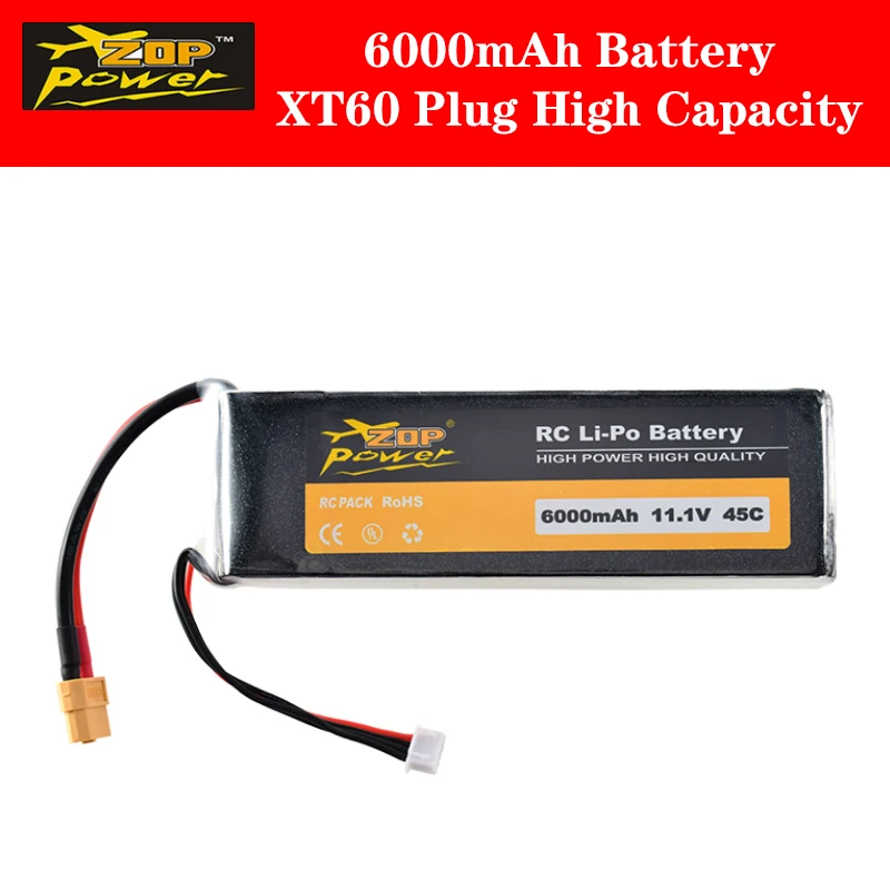 

Hot ZOP Power 11.1V 45C 6000mAh 3S Lipo Battery XT60 Plug Rechargeable for RC Racing Drone Quadcopter Helicopter Car Boat