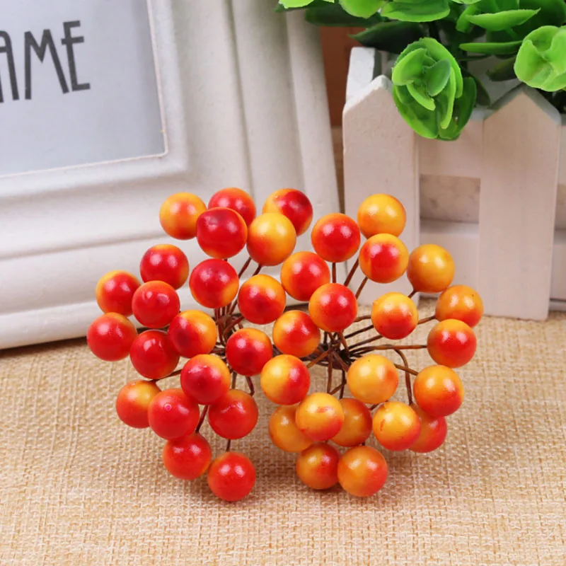 orange1 D-40pcs, миниатюрные рождественские матовые искусственные ягоды, яркие красные ягоды Холли, рождественская елка, Декоративные искусственные цветы - Цвет: orange1