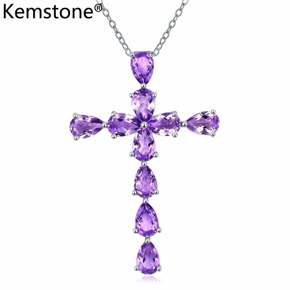 Медное колье-подвеска Kemstone с фиолетовым крестом из циркония подарок для женщин |