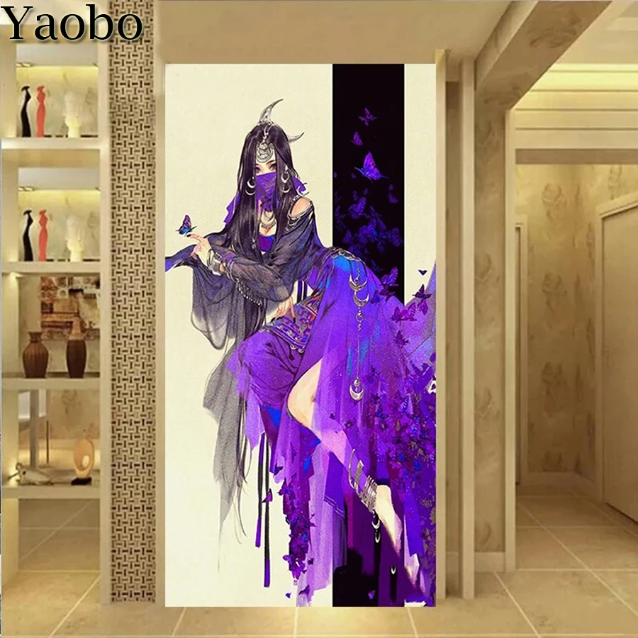 Алмазная картина большого размера 5d с привлекательной вуалью и бабочкой