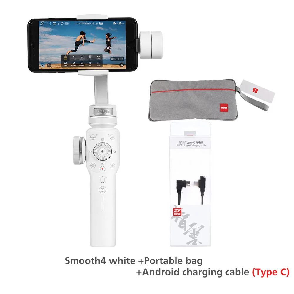 ZHIYUN Smooth 4 3-Axis смартфон официальный стабилизатор для iPhone 11 pro samsung S8 портативный монопод с шарнирным замком Gopro yi Action Камера - Цвет: SM4-white-bag-cable