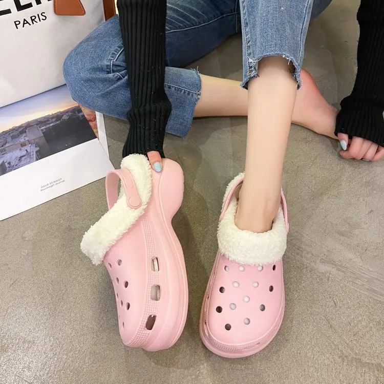 Женские хлопковые тапочки Классические уличные плюшевые с флисовой подкладкой