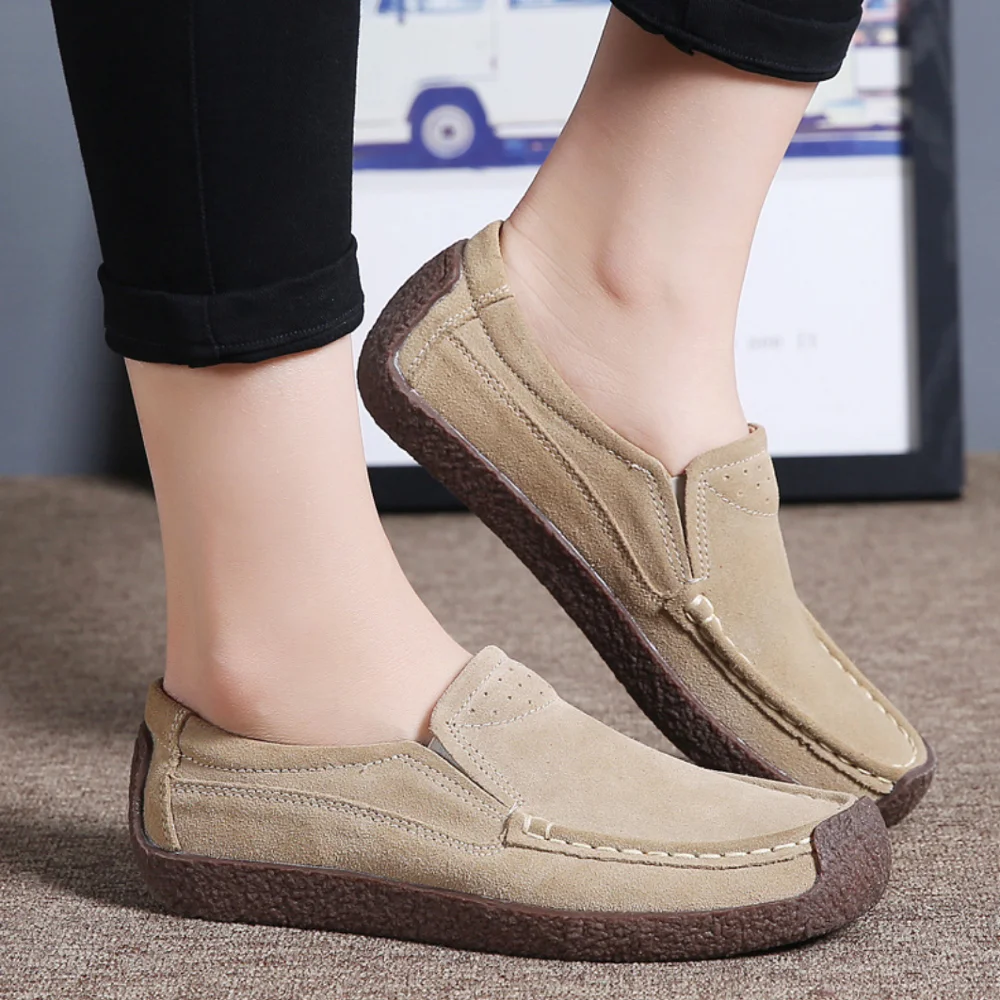 Размера плюс 42 женская обувь из натуральной кожи Женские слипоны на плоской