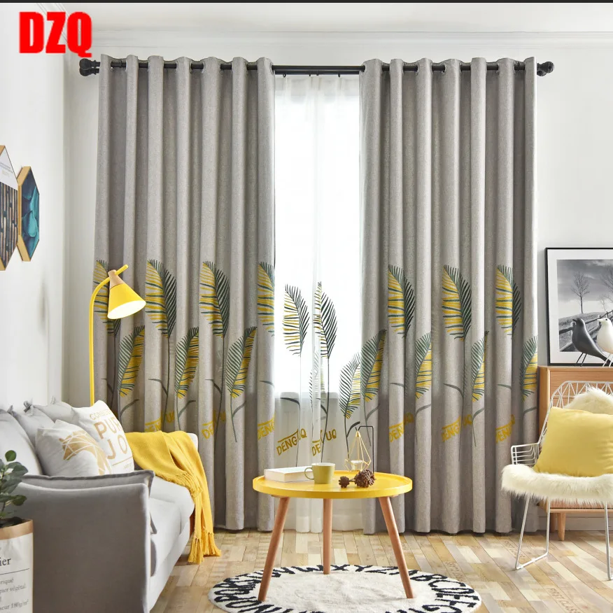 

Nordic Leaves Small Fresh Linen Embroidery Curtains for Living Dining Room Bedroom.