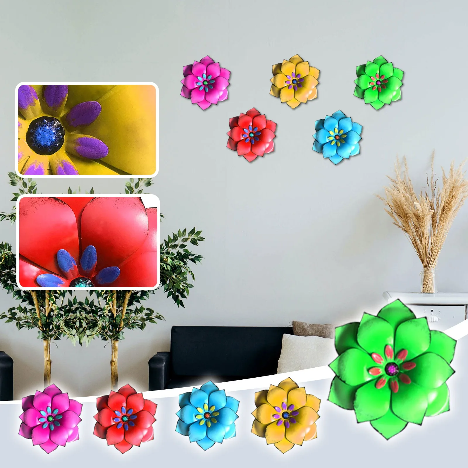 

Art Wall Decor Metal Flower Wall Art Hanging Wall Sculptures For Indoor Outdoor Garden Yard Bedroom Home Decoration Pendant