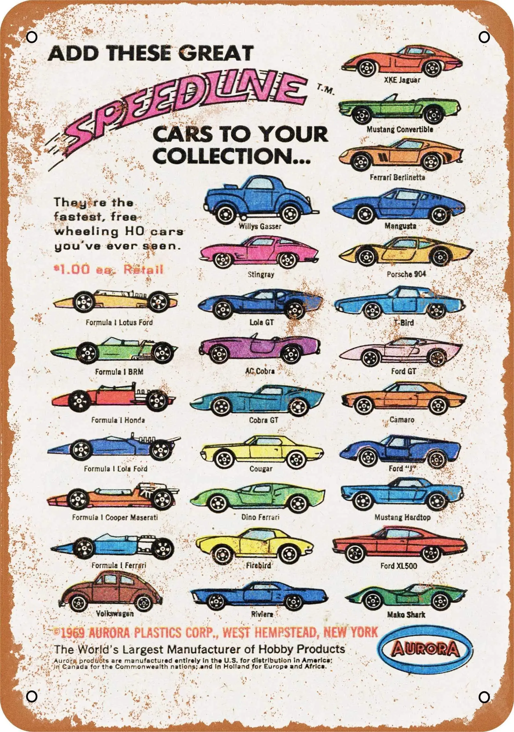 

SLALL 1969 Speedline Toy Cars Retro Street Sign Household Metal Tin Sign Bar Cafe Car Motorcycle Garage Decoration