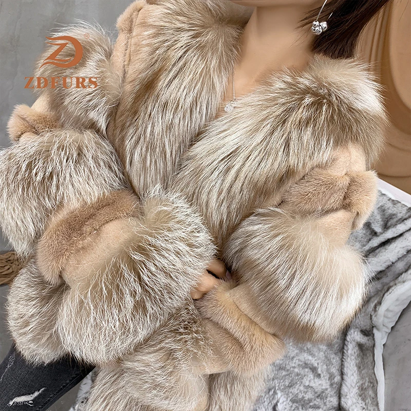 ZDFURS* женский норковый мех с лисьим мехом, пальто, зимняя женская мода jexxi высокое качество, смешанный мех норки, роскошный мех