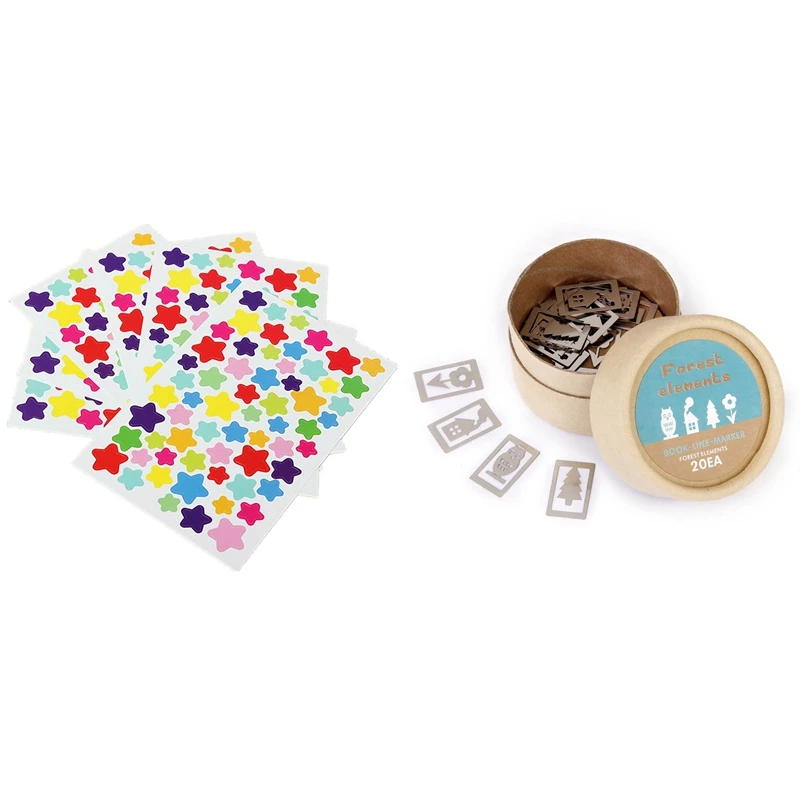 

6 Sheets Self Adhesive Photo Album Craft Stickers Star & 20 Pcs Bookmarks in Metal 4 Differents Styles