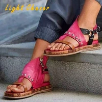 2021 new summer women sandals round toe hollow out flat sandals casual oeep top rome sandalias mujer comfortable beach sandals