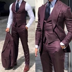Мужской классический костюм из трех предметов, смокинг с заостренным воротником и жилетом коричневого цвета для свадьбы, мужской деловой костюм, пиджак + брюки + жилет, 2021