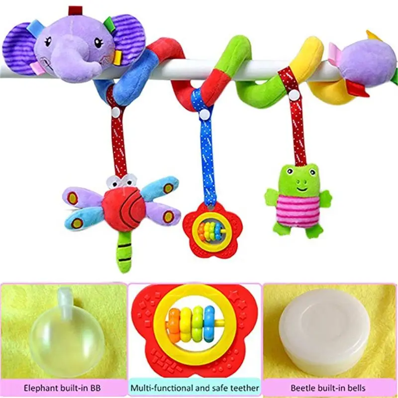 

G2AD Elephant Cartoon Stroller Arch Rattles Hanging Cute Plush Animals Style Bed Around for Baby Education Toy Spiral Wrap Crib