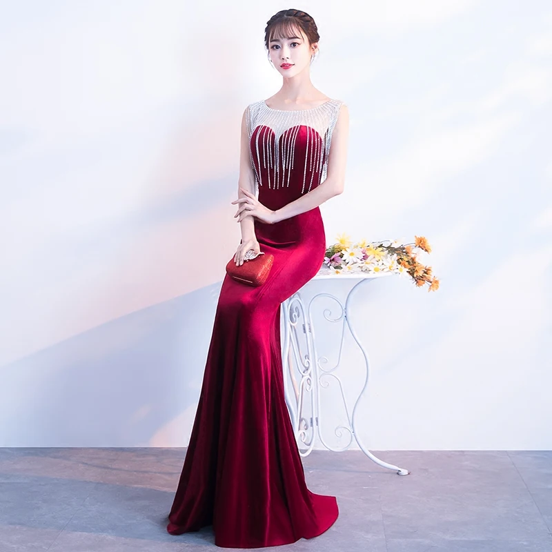 Robe De Soiree бордовое бархатное элегантное вечернее платье русалки vestido de festa