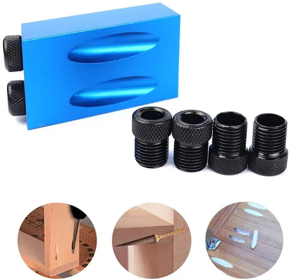 

7PC Set Pocket Hole Drill Guide, 15 Degrees Pocket Hole Drilling Kit Woodworking Oblique Drill Guide Set Positioner Locator Tool