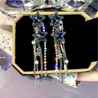 Новый дизайн синий белый кристалл звезды длинные кисточки висячие серьги ювелирные изделия для женщин девушки день рождения свадебные вечерние