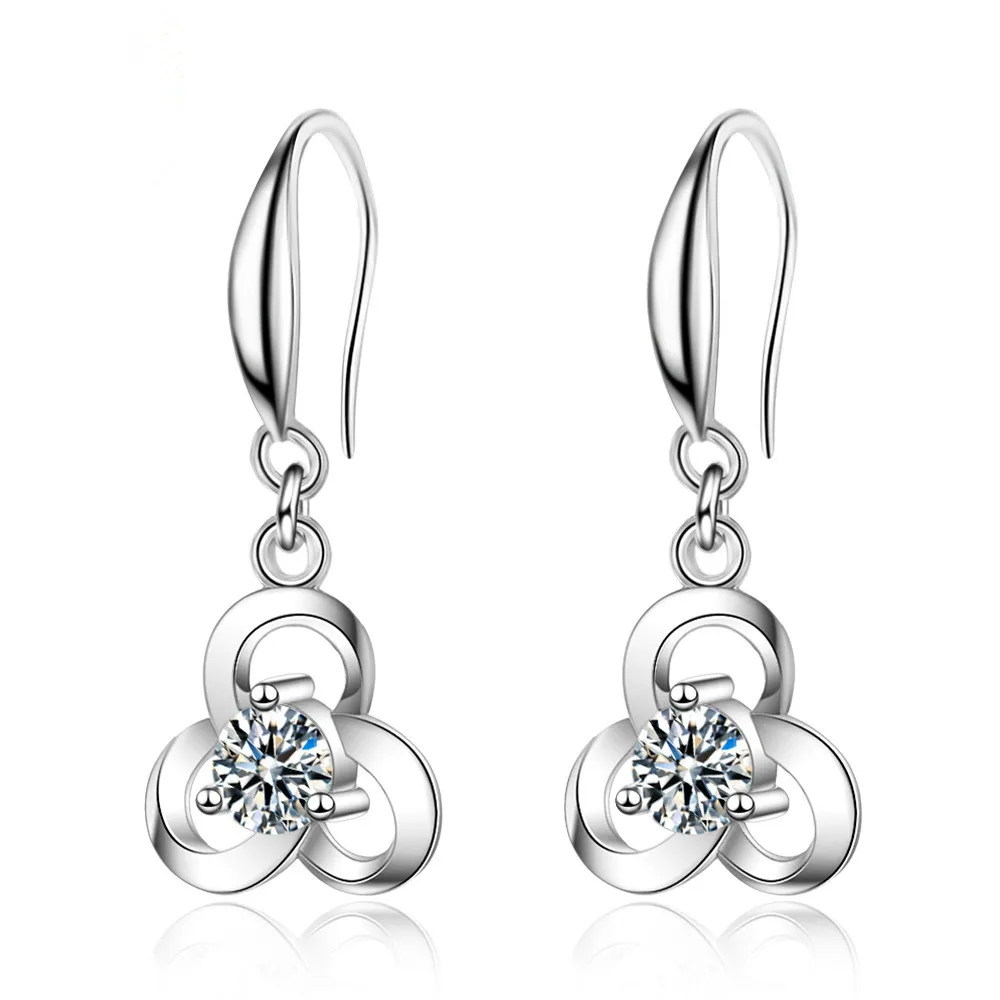 

100% 925 Sterling Silver Fashion Rose Flower Shine Crystal Female Drop Earrings Jewelry Women Valentine's Day Gift No Fade Cheap