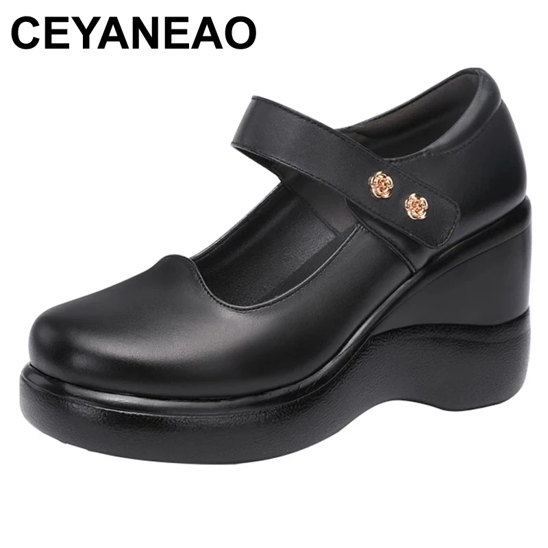 

Женские туфли ceyaneaoна на танкетке, Осенние новые туфли на высоком каблуке, черные, коричневые рабочие туфли, большой размер 32-43, с круглым нос...