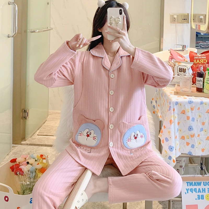 

Autumn Winter Cotton Padded Maternity Nursing Sleepwear Sets Sweet Cute Postpartum Mother Feeding Pajamas Suits Home Lounge Wear